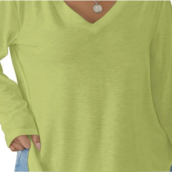 Cecilia Classics Women’s mint green cotton v-neck long sleeve t-shirt tee Size L - Picture 10 of 10